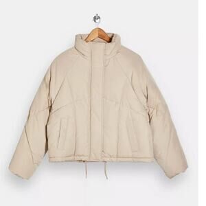 NWT Topshop Padded Puffer Jacket Womens Size 6 Ecru Full Zip Drawstring SMALL
